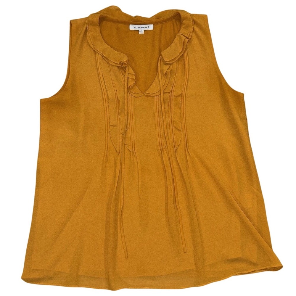 Rose + Olive mustard yellow sleeveless blouse with ruffles  Size‎ L
